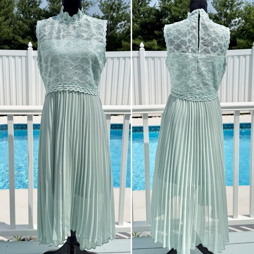 Reiss NEW Aideen Lace Yoke Pleated High Low Dress in Seafoam Size 8